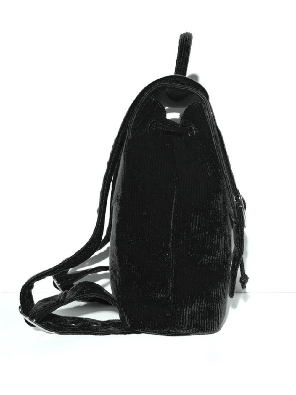 Valfre Black Corduroy Mini Backpack with Heart Buckle Details - Picture 4 of 4